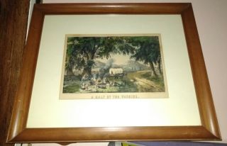 ca.  1870 Hand Colored Currier and Ives Print - A Halt By The Wayside 2