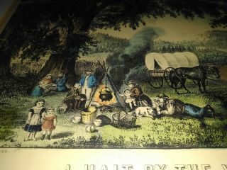 ca.  1870 Hand Colored Currier and Ives Print - A Halt By The Wayside 4