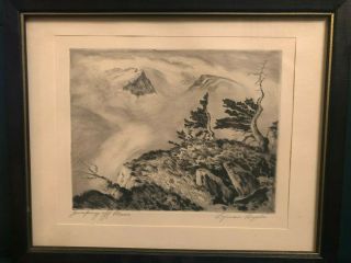 Colorado Artist Lyman Byxbe Etching " Jumping Off Place " - Titled,  Signed,  Framed