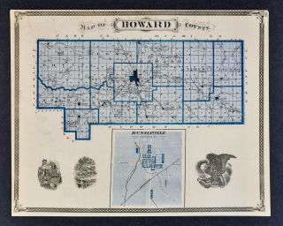1876 Indiana Map Howard County Kokomo Russianville Marion Jonesboro Fairmount In