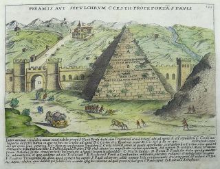 1637 Lauro Giacomo Pyramid Of Cestius Rome Italy - Hand Color Folio Engraving