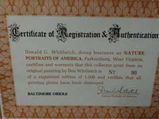 Don Whitlatch - BALTIMORE ORIOLES - Signed,  Numbered Print & Certificate RARE 5