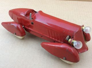 Veg 1930s Wyandotte Pressed Steel Toy Light - Up Boat Tail Speed Racer Car 8.  5” L