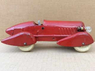Veg 1930s Wyandotte Pressed Steel Toy Light - up Boat Tail Speed Racer Car 8.  5” L 3