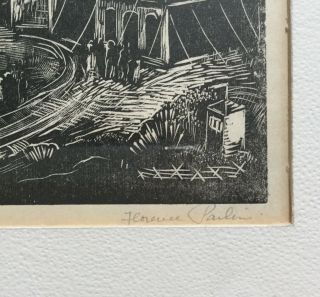 Florence W Parlin Framed Woodblock Circus Art Signed 1930s Ferris Wheel Carousel 3