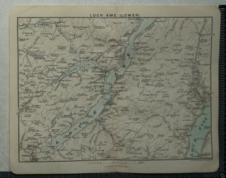 1892 Vintage Bartholomew Map Of Loch Awe (lower),  Scotland - Loch Fyne,  Loch Avich