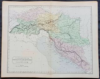1840 Sydney Hall Antique Map Of Slovenia,  Croatia,  Austria,  Italy,  Hungary