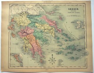 1878 Map Of Greece By William Hughes & John Dower.  Antique