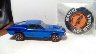 Vintage Hot Wheels Red Lines Usa 1968 Custom Mustang [blue] W/button