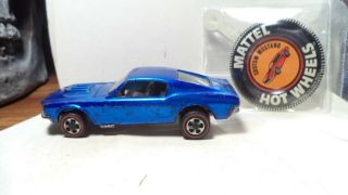 Vintage Hot Wheels Red Lines USA 1968 Custom Mustang [Blue] w/button 2