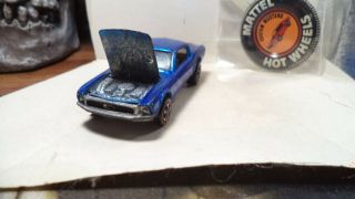 Vintage Hot Wheels Red Lines USA 1968 Custom Mustang [Blue] w/button 3