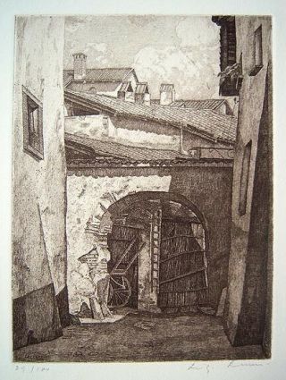 Luigi Lucioni Signed 1978 Etching - " Shadows In Lombardy "