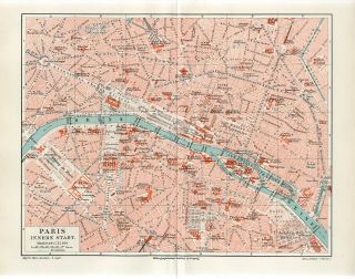 1895 France Paris Inner City Plan Antique Map