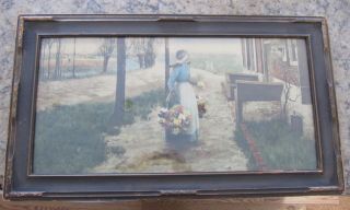 George Hitchcock Flower Girl In Holland 1930s Lithograph Framed