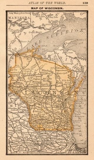1888 Antique Wisconsin Map Rare Miniature Size Map Of Wisconsin State Map 6772