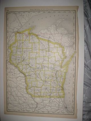 Huge Antique 1889 Wisconsin Railroad & Stops Map Milwaukee Madison Detailed Fine