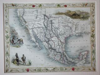 Antique Map Of Mexico,  California & Texas,  Usa,  By Rapkin & Tallis 1851