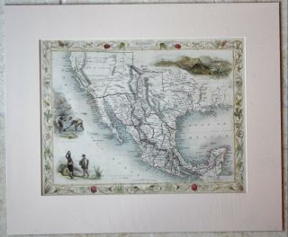 antique map of MEXICO,  CALIFORNIA & TEXAS,  USA,  by Rapkin & Tallis 1851 2