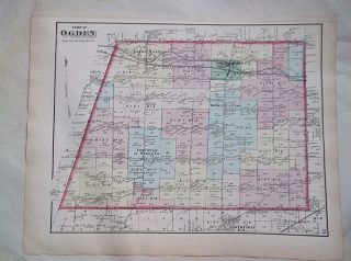 1872 Map Town Of Ogden. ,  Ny Hand Color Monroe County Ny