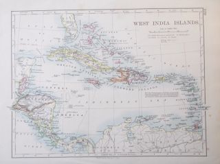 Map Of Caribbean.  1892.  West Indies.  Cuba.