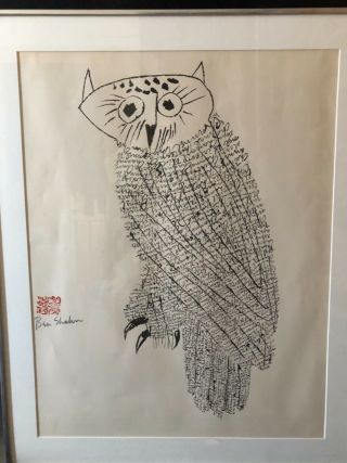 Ben Shahn Signed Print,  Nyc Channel 13 Pbs Owl.  1968.