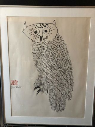Ben Shahn Signed Print,  NYC Channel 13 PBS Owl.  1968. 6