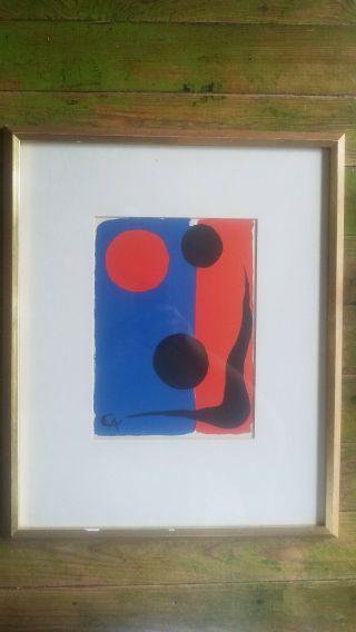 1966 Alexander Calder Signed " Composition On Red & Blue " Lithograph Ed 2000