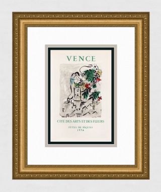 Pretty Marc Chagall Exhibition Poster " Vence,  Fetes De Paques " Framed Signed