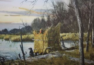 OGDEN PLEISSNER - AWS NY Realist - Hand Signed Lim.  Ed Color Litho - Duck Hunters 7