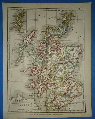 Antique 1825 Scotland Map Old Vintage Hand Colored Atlas Map