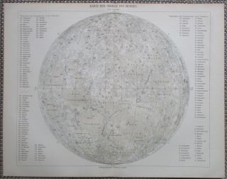Detailed Chromolithographic Map Of The Moon 1890