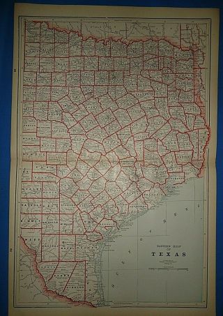 Vintage 1895 East Texas Map Old Antique Atlas Map