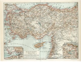 1895 Asian Turkey Asia Minor Anatolia Ottoman Empire Cyprus Beirut Damascus Map