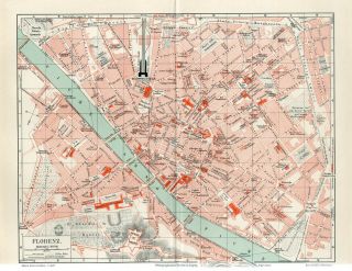 1895 Italy Florence City Plan Antique Map