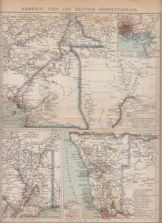 C.  1890 German South West Africa Namibia Cameroon Togo Antique Map