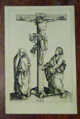 After Martin Schongauer Etching C1870 Crucifixion,  Armand Durand Stamp 4.  2x2.  8 "