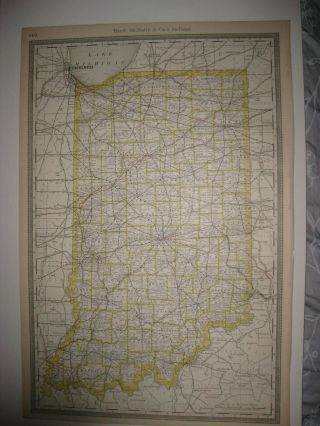 Huge Antique 1889 Indiana Railroad & Stops Map Indianapolis Chicago Detailed Nr
