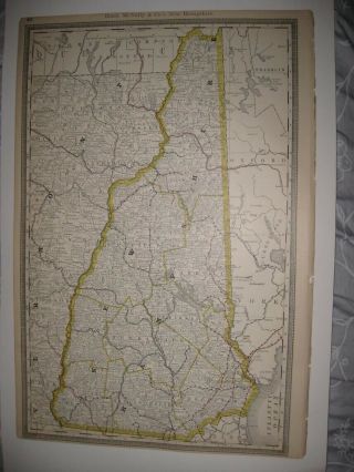 Huge Antique 1889 Hampshire Railroad & Stops Map Concord Nashua Detailed Nr