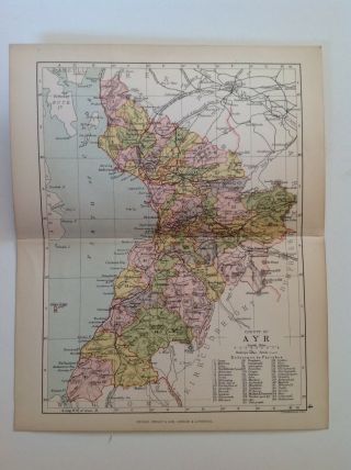 Ayr 1882 Antique County Map,  Coloured,  Atlas,  Parishes,  Scotland,  Troon,  Girvan
