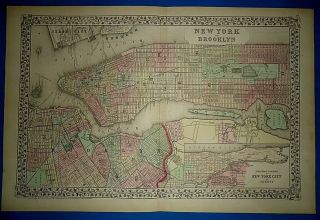 Vintage Circa 1874 York City - Brooklyn Old Antique Atlas Map