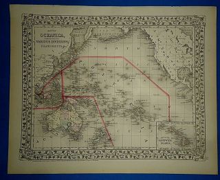 Vintage Circa 1874 Australia - South Pacific Ocean Map Old Antique