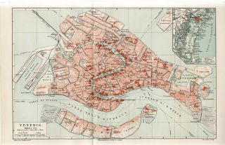 1895 Italy Venice Venezia City Plan Antique Map
