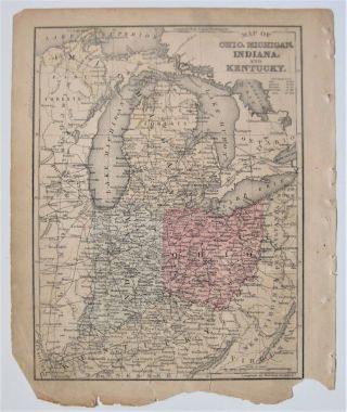 Mitchell 1884 Map Of Ohio,  Michigan Indiana & Kentucky