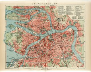 1912 Russia St.  Petersburg City Plan Antique Map Dated