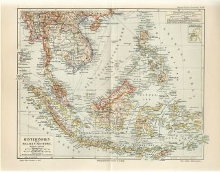 1895 Singapore Siam Burma Annam Cambodia Philippines Borneo Indonesia Map Dated