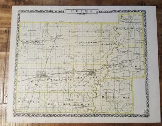 Antique Map - Coles County Illinois - Warner & Beers/union Atlas Co.  1876