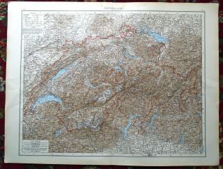 Antique Map Plan Switzerland Swiss 1895 120,  Years Old