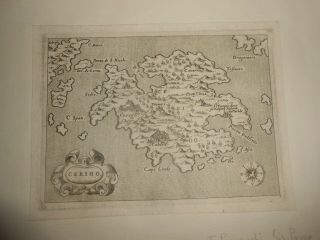 1620 Porcacchi Copper Engraving Map Of Kythira Greece Greek Ionian Islands