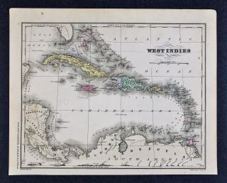 1882 Mcnally Map West Indies Cuba Jamaica Haiti Porto Rico Antilles Bahama Keys