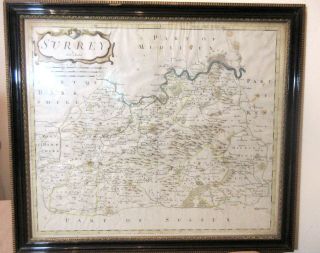 Rare Antique Hand Colored Map Of Surrey By Robert Morden 1695 1700 